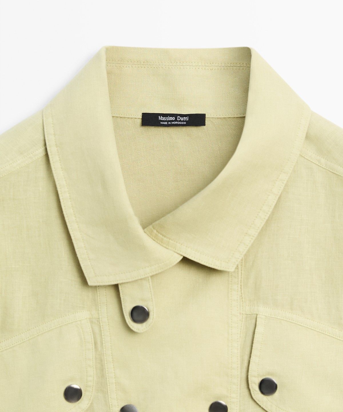마시모두띠(MASSIMO DUTTI) 스냅 버튼 린넨 반팔 셔츠