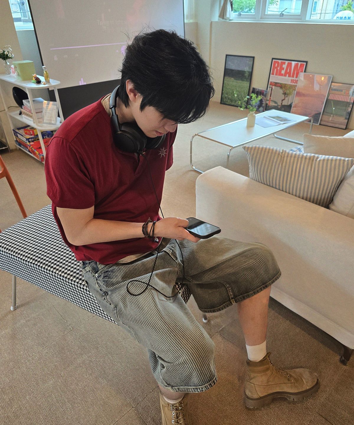 노디(NODI) 코튼 30수 레이어드 헨리넥 반팔 크롭 티셔츠 버건디