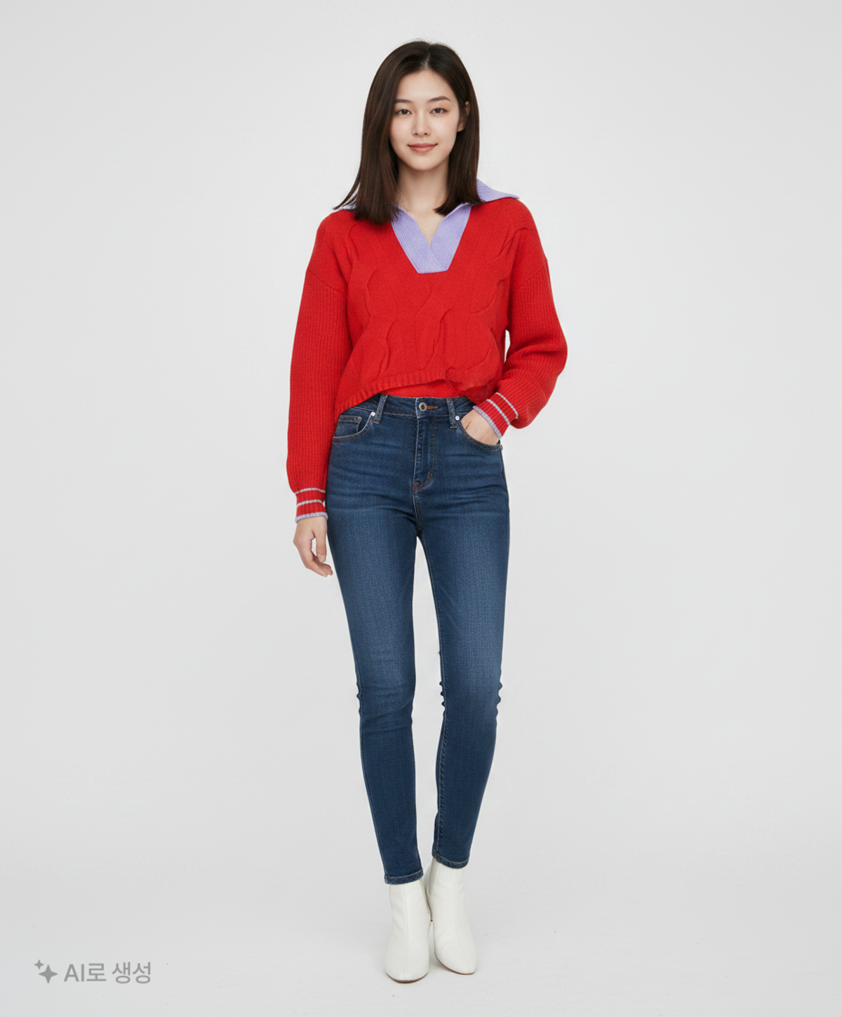 아이아이(EYEYE) LEATHER LOGO PATCH CABLE KNIT TOP_RED (EEON4NTR04W) FREE