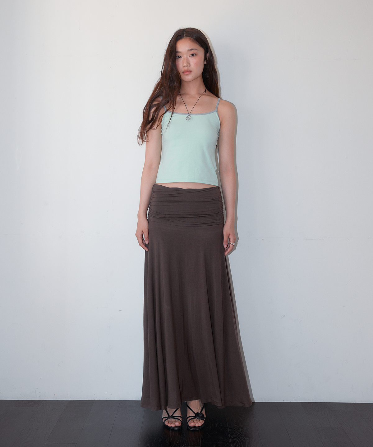 홈바디띵즈(HOMEBODY THINGS) Cotton Shirring Long Skirt (BROWN)
