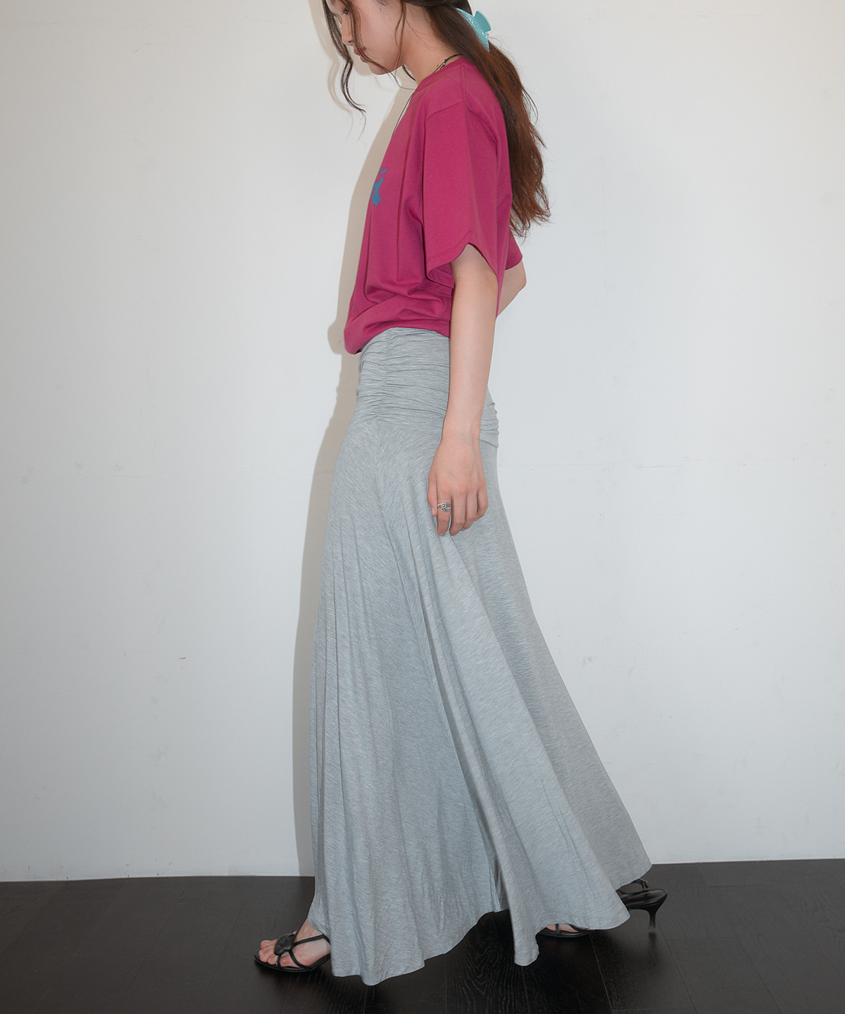 홈바디띵즈(HOMEBODY THINGS) Cotton Shirring Long Skirt (GRAY)