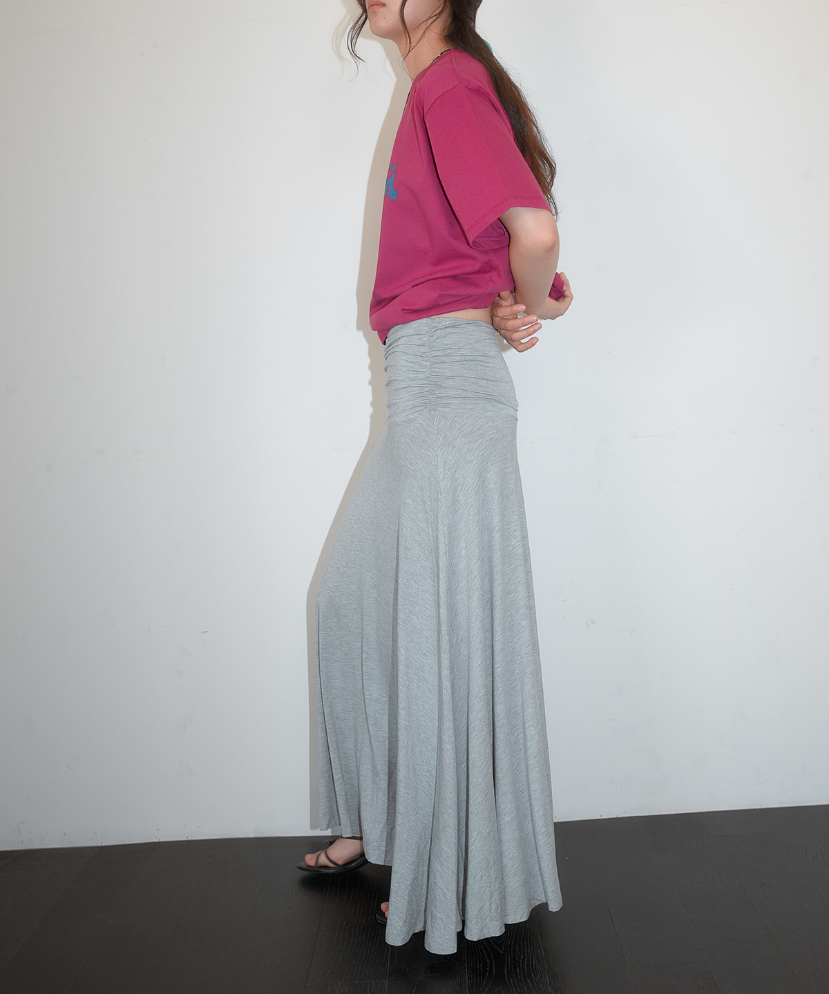 홈바디띵즈(HOMEBODY THINGS) Cotton Shirring Long Skirt (GRAY)
