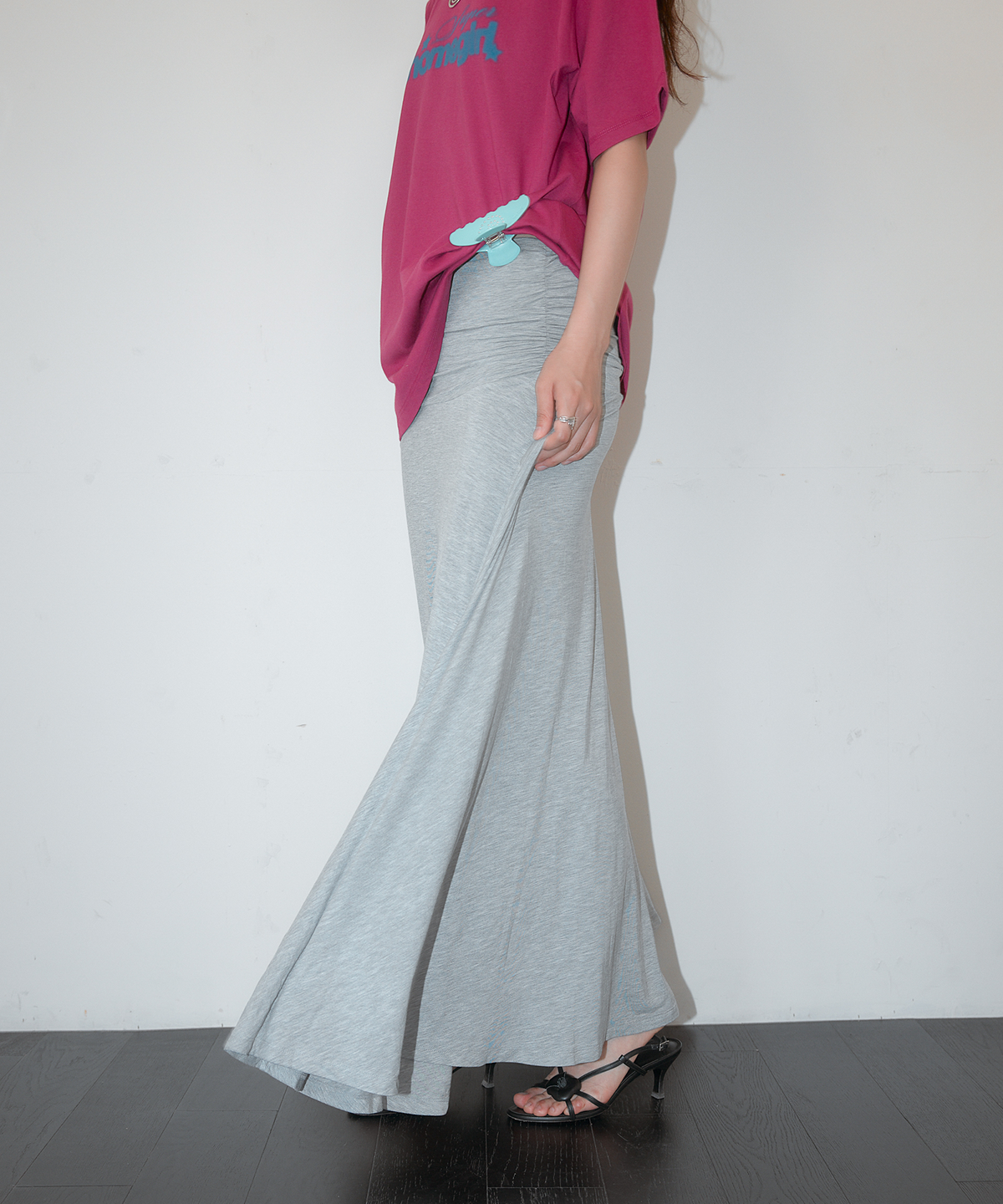 홈바디띵즈(HOMEBODY THINGS) Cotton Shirring Long Skirt (GRAY)