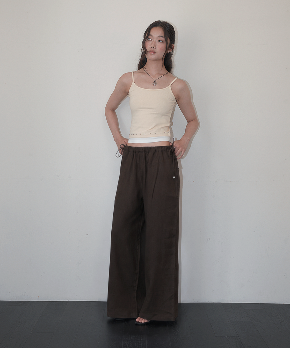 홈바디띵즈(HOMEBODY THINGS) Linen Wide String Pants (BROWN)