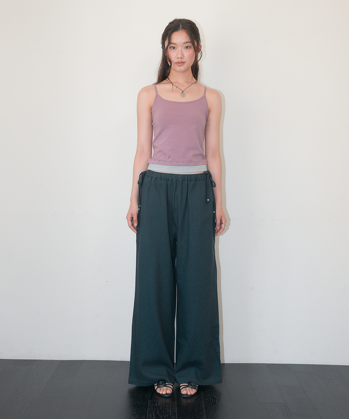 홈바디띵즈(HOMEBODY THINGS) Linen Wide String Pants (NAVY)