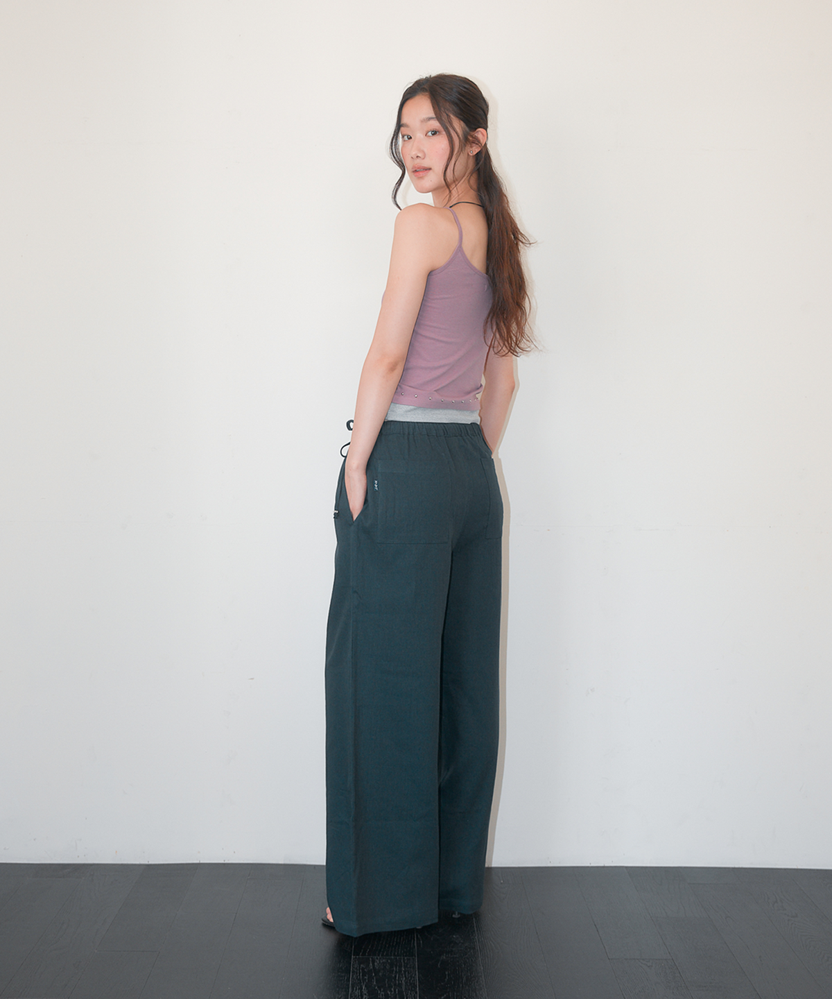 홈바디띵즈(HOMEBODY THINGS) Linen Wide String Pants (NAVY)