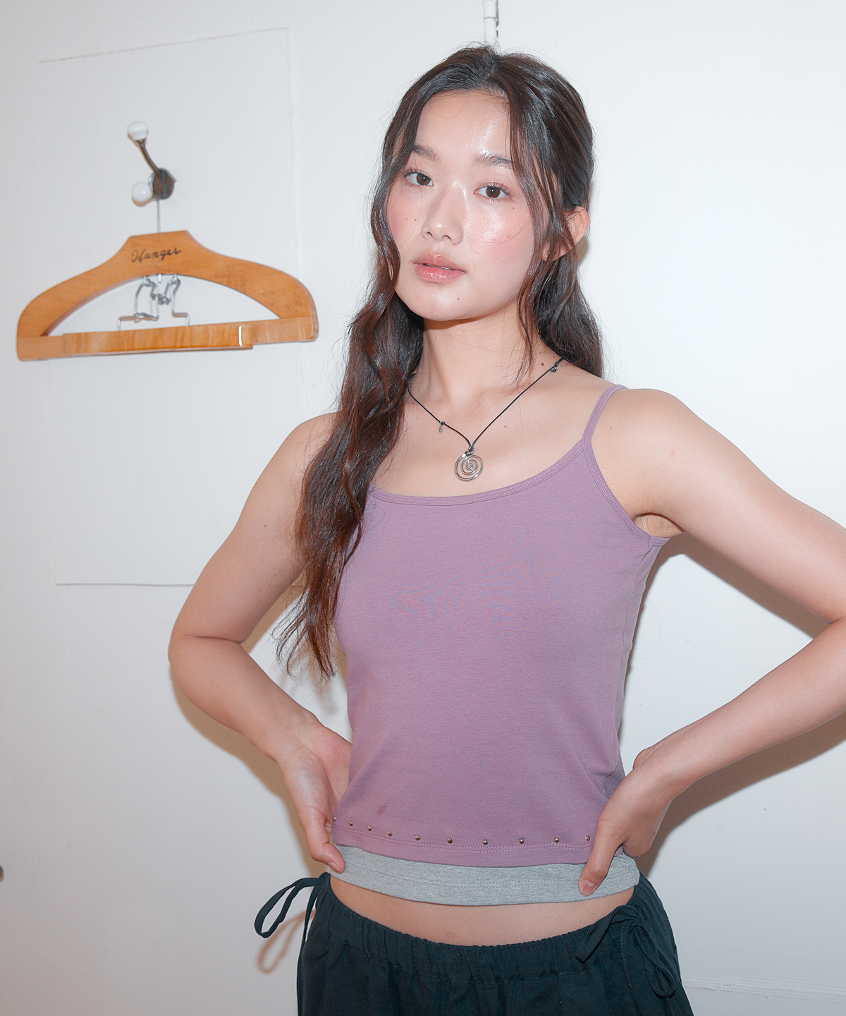 홈바디띵즈(HOMEBODY THINGS) Layered Studded Sleeveless (PURPLE - GREY)