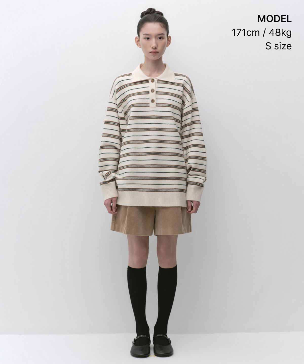 무신사 스탠다드 우먼(MUSINSA STANDARD WOMAN) 우먼즈 멀티 스트라이프 칼라드 튜닉 니트 [크림]