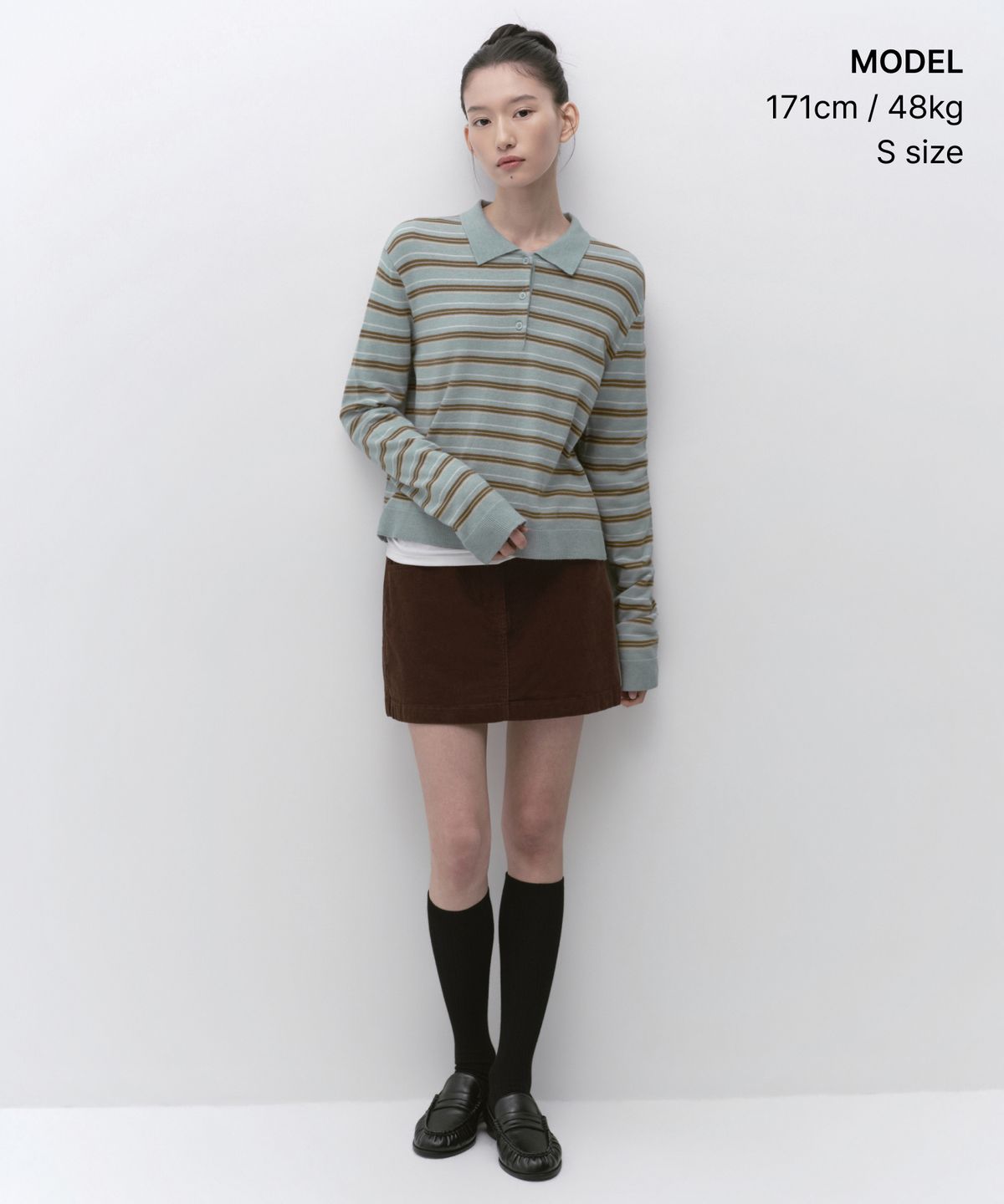 무신사 스탠다드 우먼(MUSINSA STANDARD WOMAN) 우먼즈 멀티 스트라이프 칼라드 니트2 [페일 민트]