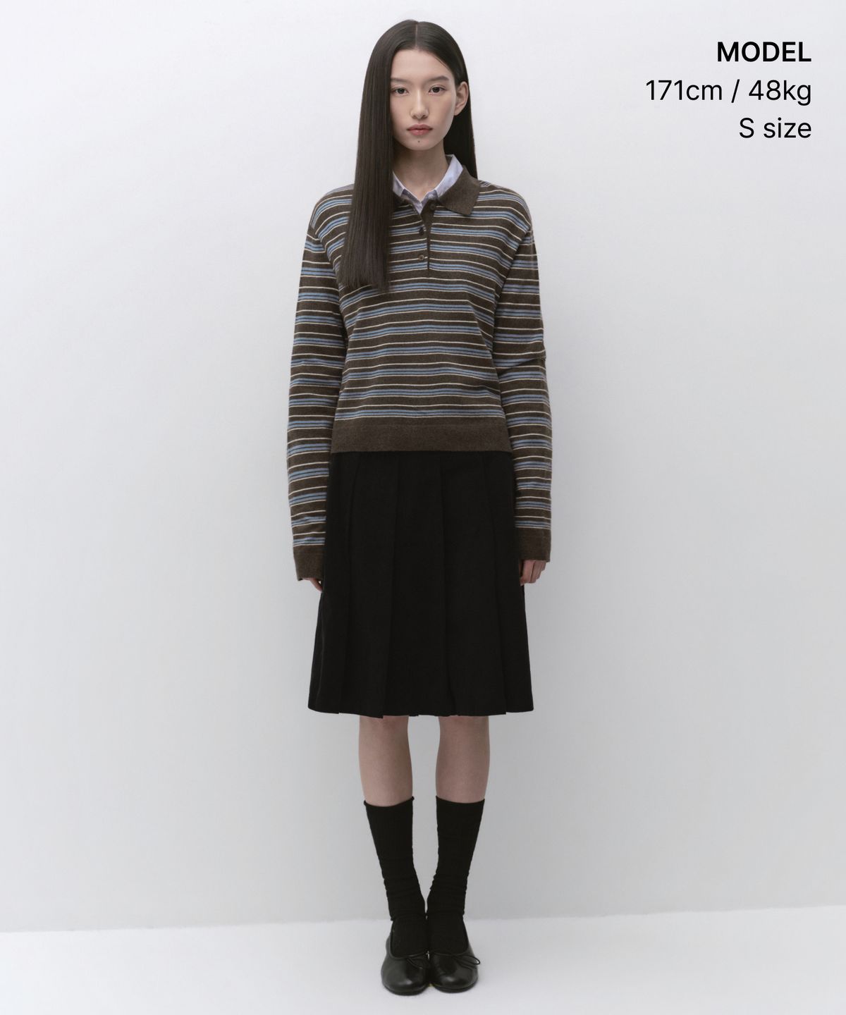 무신사 스탠다드 우먼(MUSINSA STANDARD WOMAN) 우먼즈 멀티 스트라이프 칼라드 니트2 [브라운]