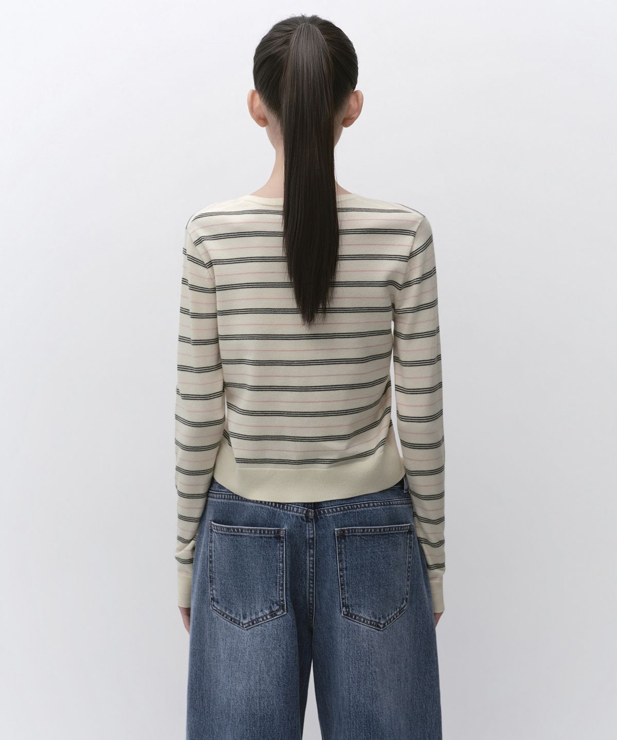 무신사 스탠다드 우먼(MUSINSA STANDARD WOMAN) 우먼즈 멀티 스트라이프 라운드 넥 가디건 [아이보리]