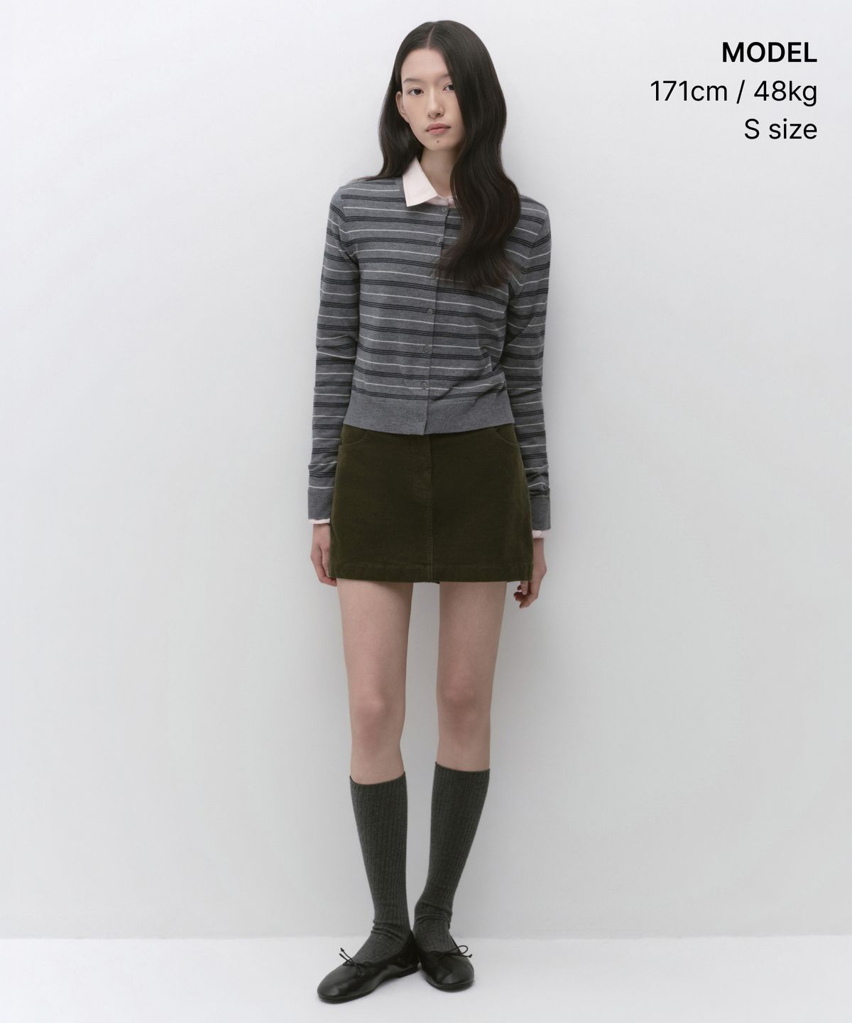 무신사 스탠다드 우먼(MUSINSA STANDARD WOMAN) 우먼즈 멀티 스트라이프 라운드 넥 가디건 [그레이]