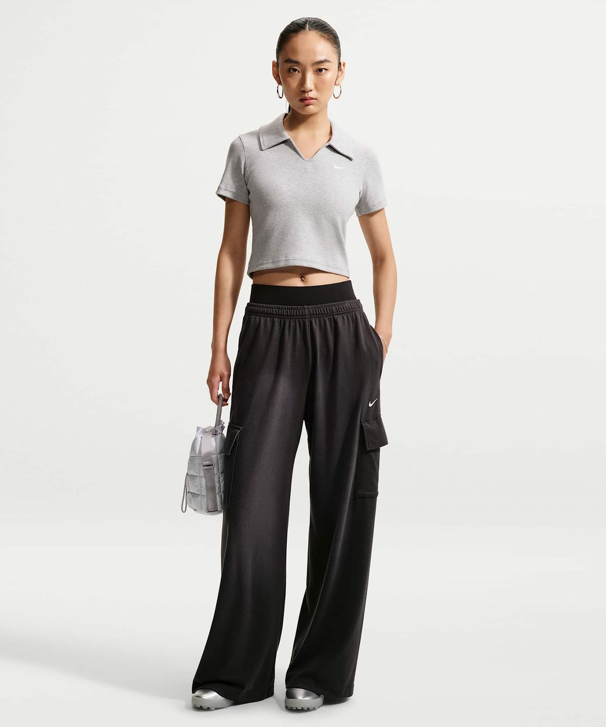 나이키(NIKE) 스포츠웨어 타이트 크롭 폴로 W - 울프 그레이:헤더:화이트 / IO2730-012