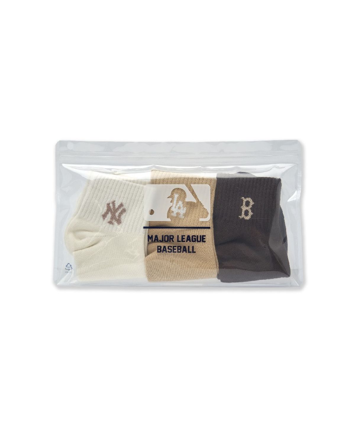 엠엘비(MLB) 스몰 로고 발목 양말 3족세트 MLB (Cream)