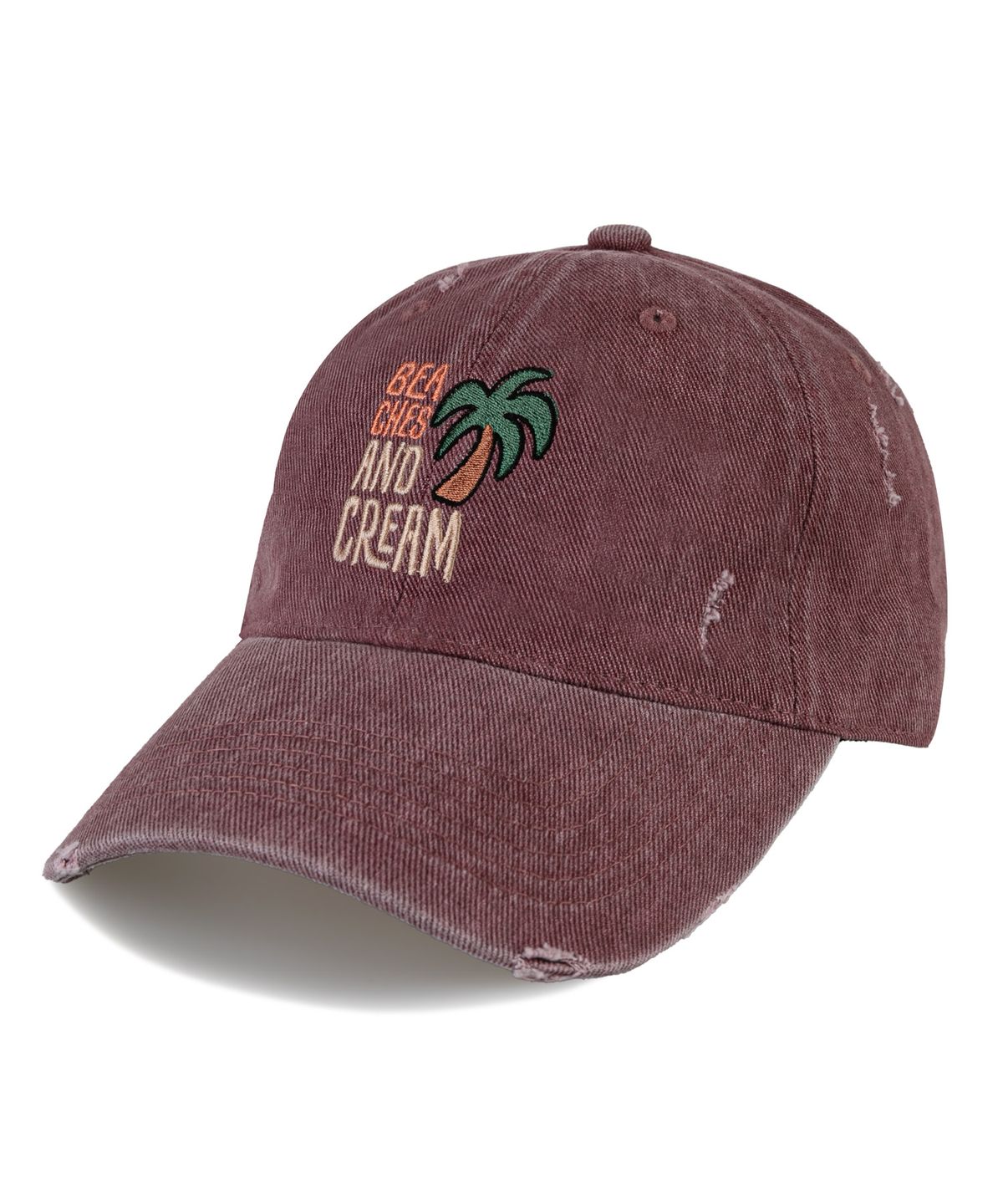 비치스앤크림(BEACHESANDCREAM) Palm Tree Pigment Damage Ball cap-burgundy