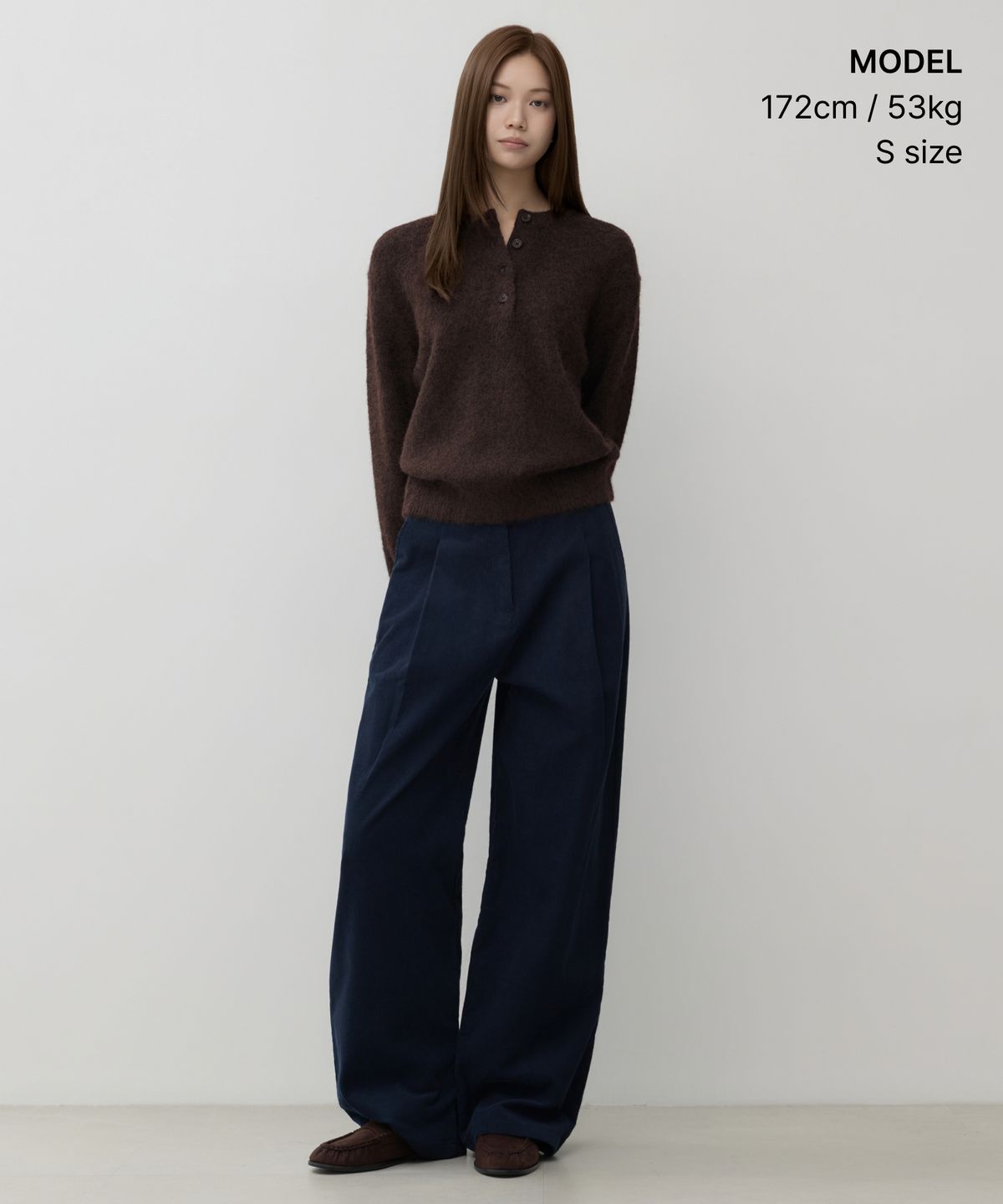 무신사 스탠다드 우먼(MUSINSA STANDARD WOMAN) 우먼즈 헤어리 헨리 넥 니트 [초코 브라운]