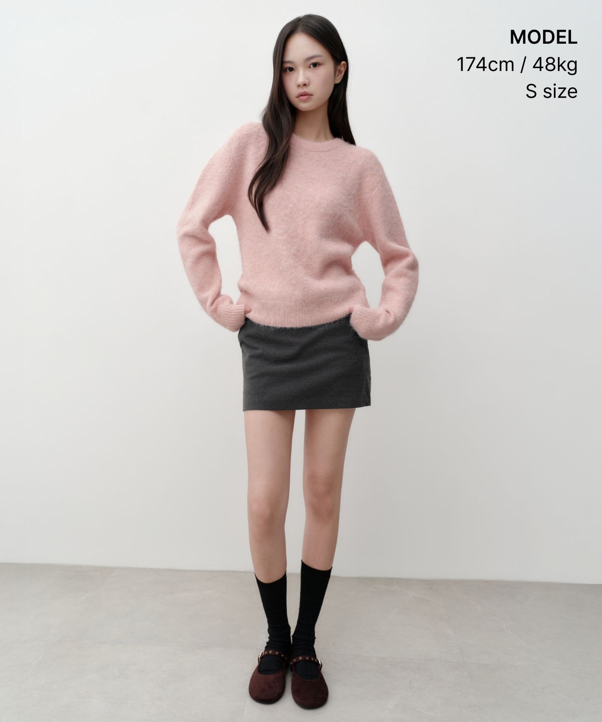 무신사 스탠다드 우먼(MUSINSA STANDARD WOMAN) 우먼즈 헤어리 크루 넥 니트 [로즈 워터]