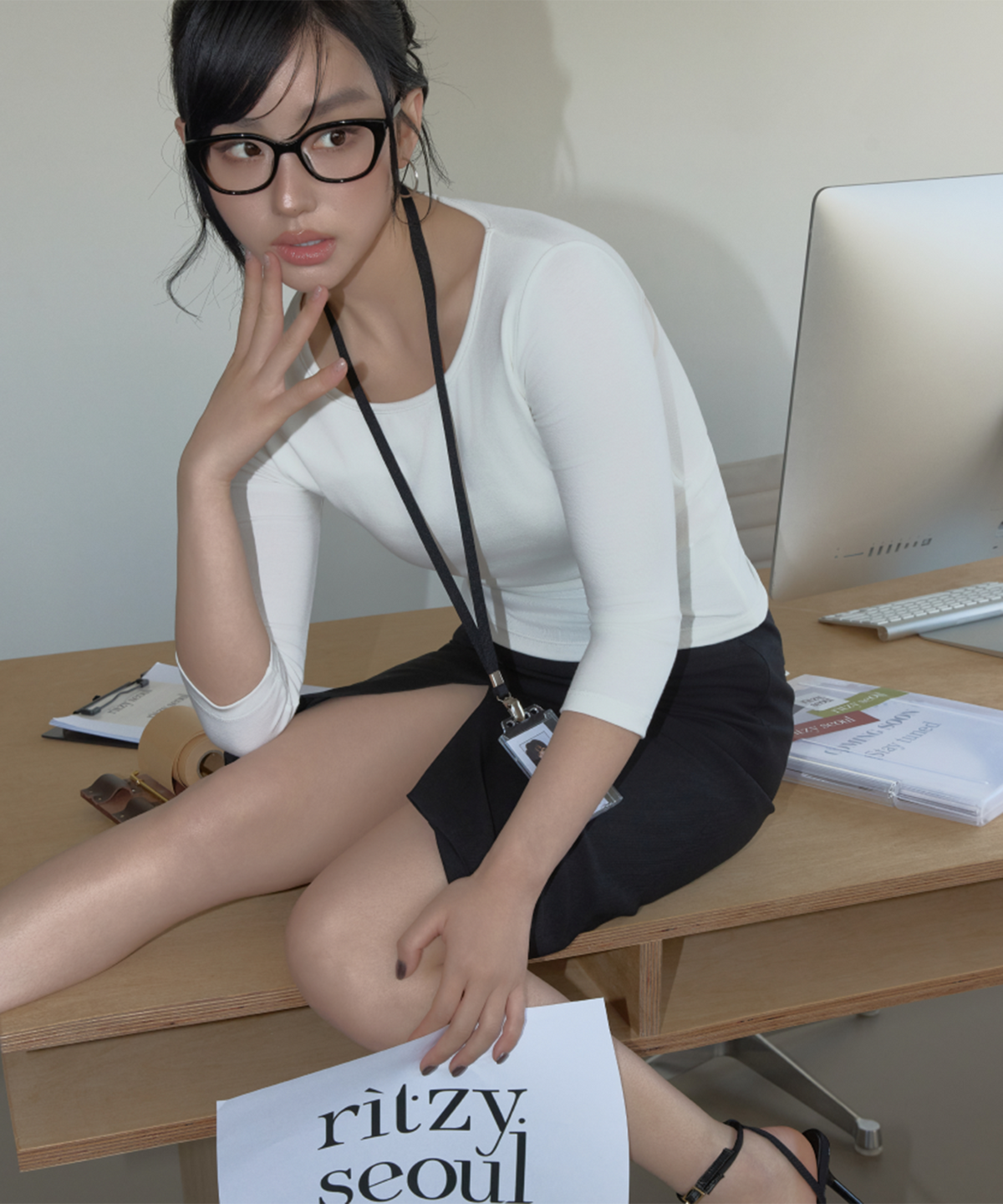 릿지서울(RITZYSEOUL) [캡내장] 슬림 스쿱 캡내장 7부 티셔츠