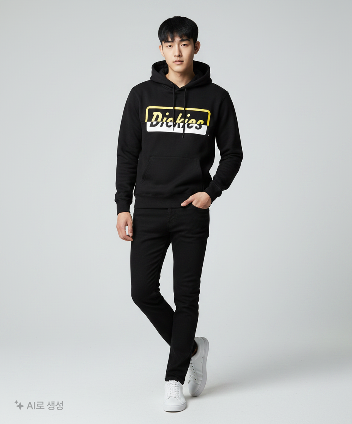 디키즈(DICKIES) 프렌치 테리 리니어 로고 후드 블랙 L