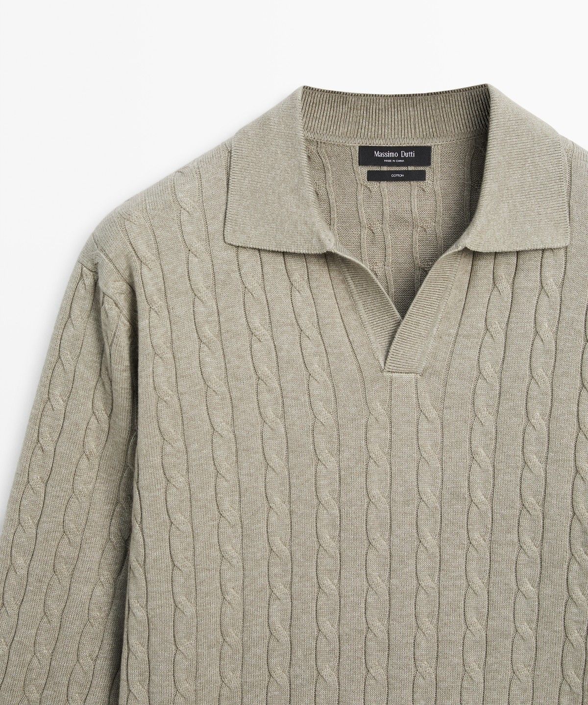 마시모두띠(MASSIMO DUTTI) 100% 코튼 케이블 니트 폴로 스웨터