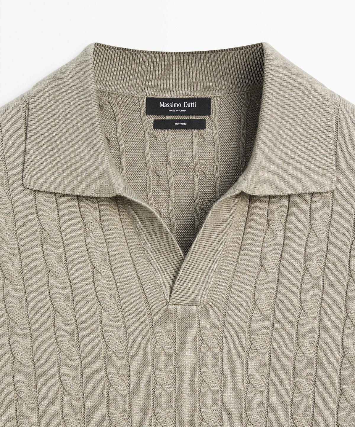 마시모두띠(MASSIMO DUTTI) 100% 코튼 케이블 니트 폴로 스웨터