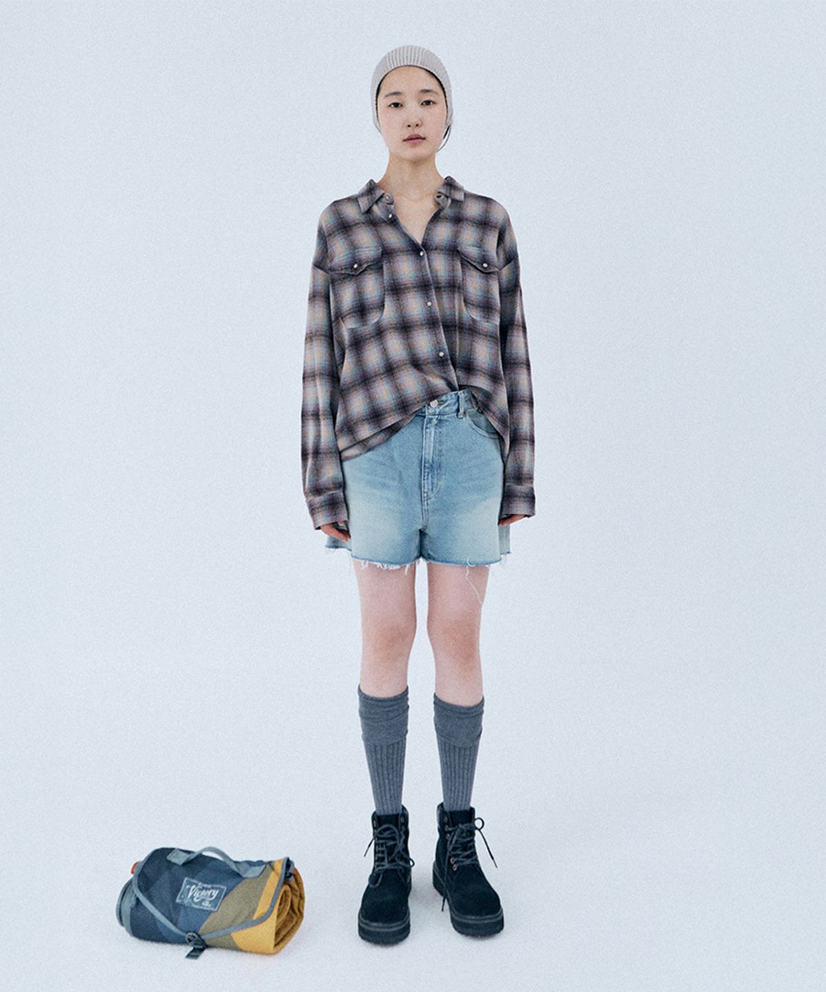 모노크롬(MONOCHROME) sepia check shirt (blue)
