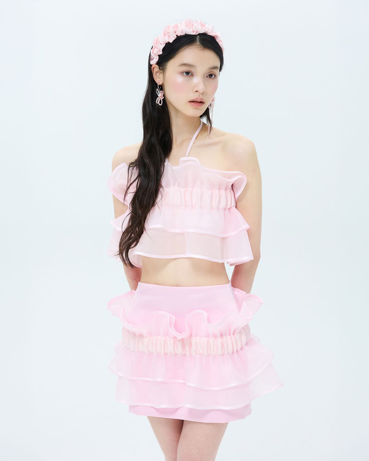 러뷰이(LOVUEE) 오간자 리플 탑 핑크