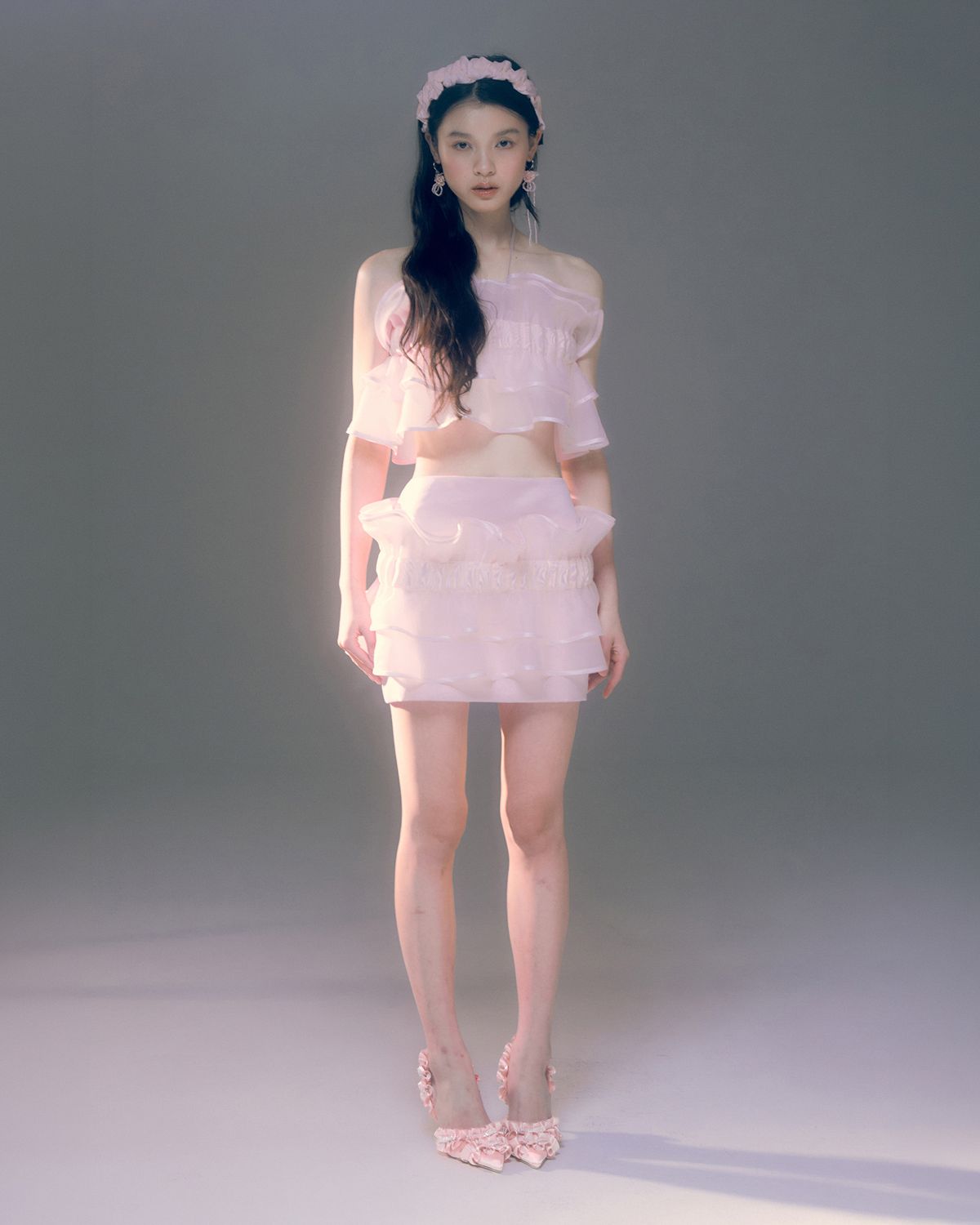 러뷰이(LOVUEE) 오간자 리플 탑 핑크