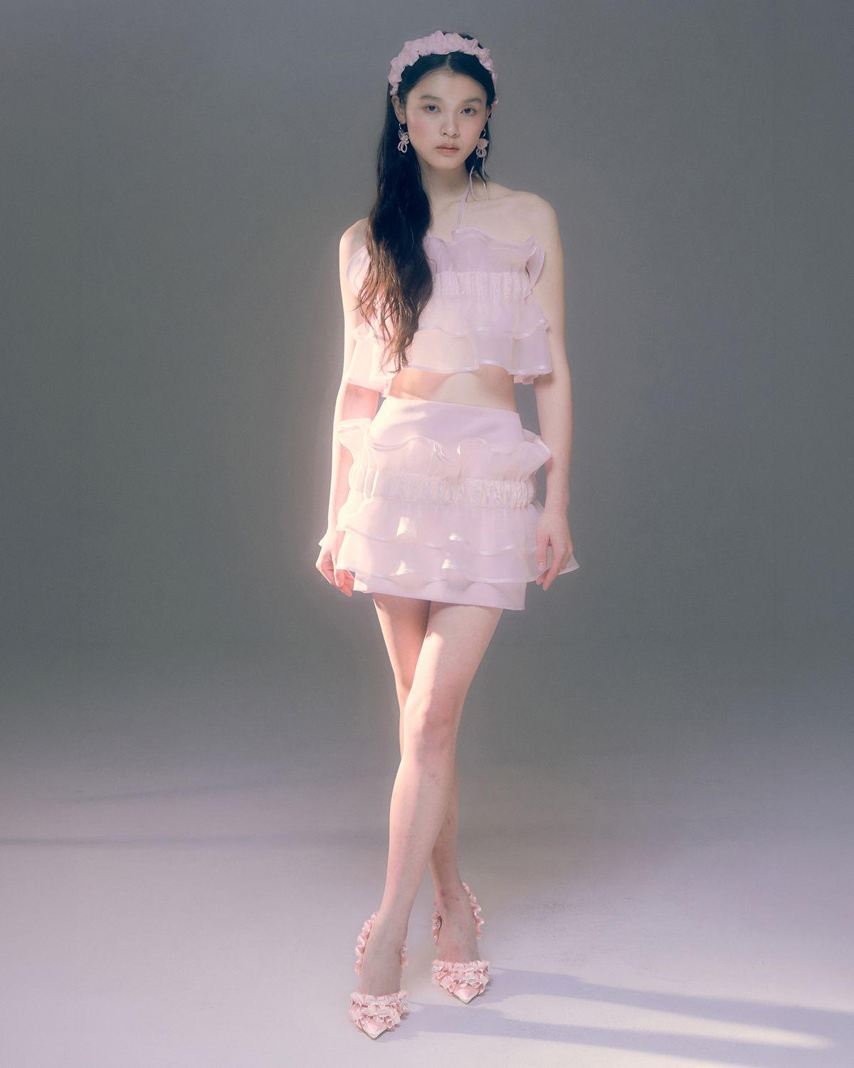 러뷰이(LOVUEE) 오간자 리플 탑 핑크