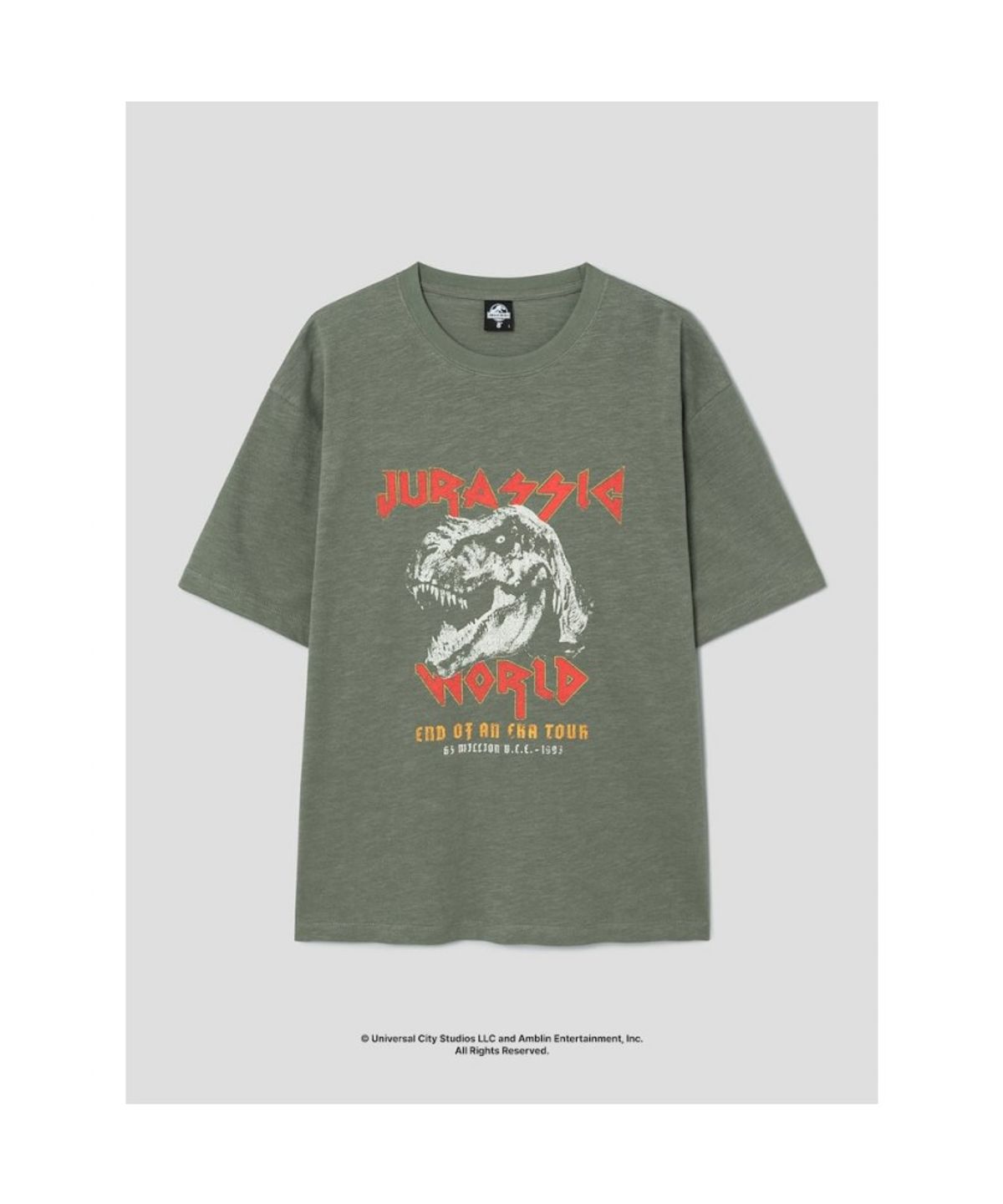 에잇세컨즈(8SECONDS) [JURASSIC] 쥬라기월드 그래픽 슬럽 티셔츠  카키