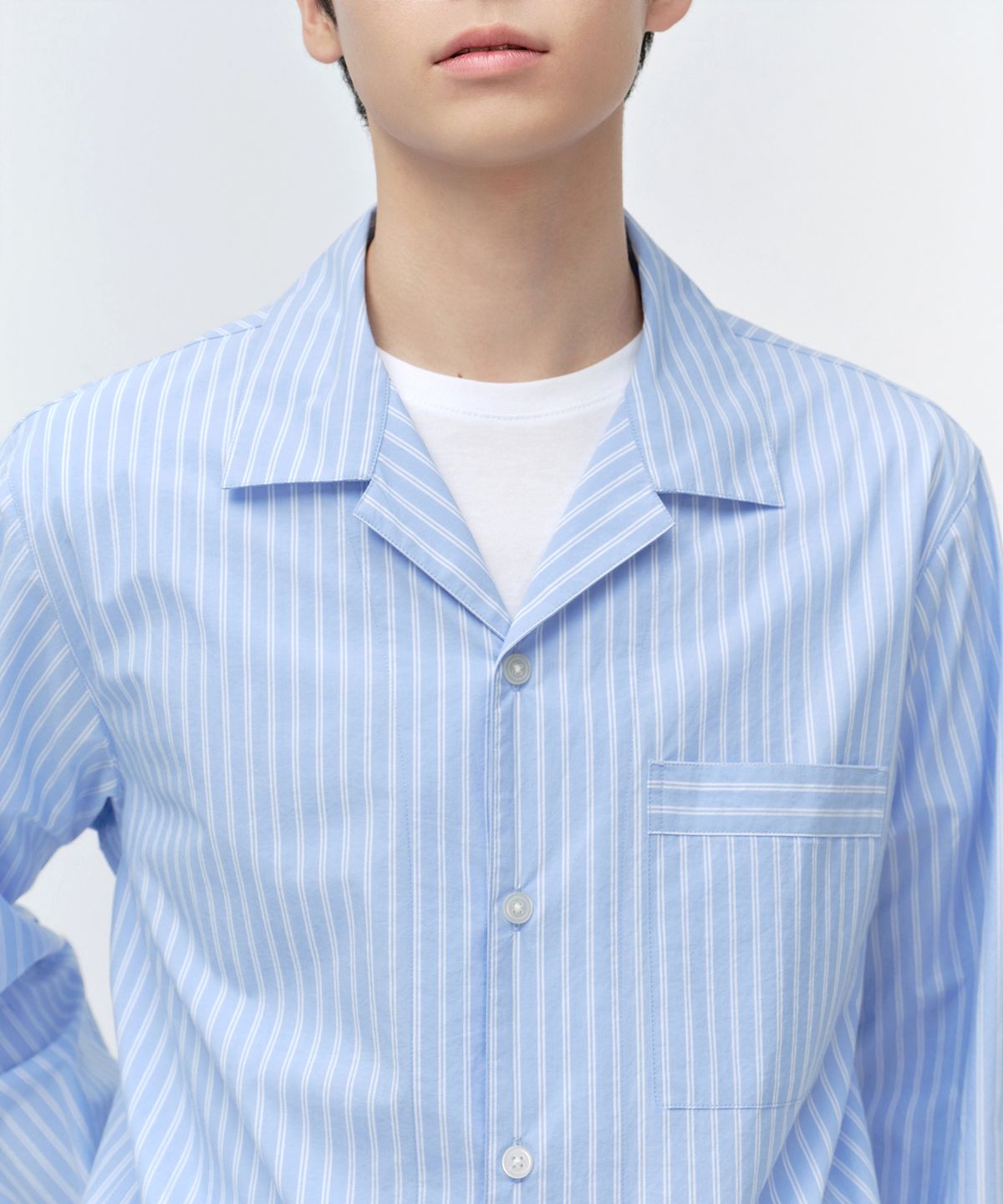 무신사 스탠다드(MUSINSA STANDARD) 스트라이프 포플린 파자마 세트 [블루/화이트]