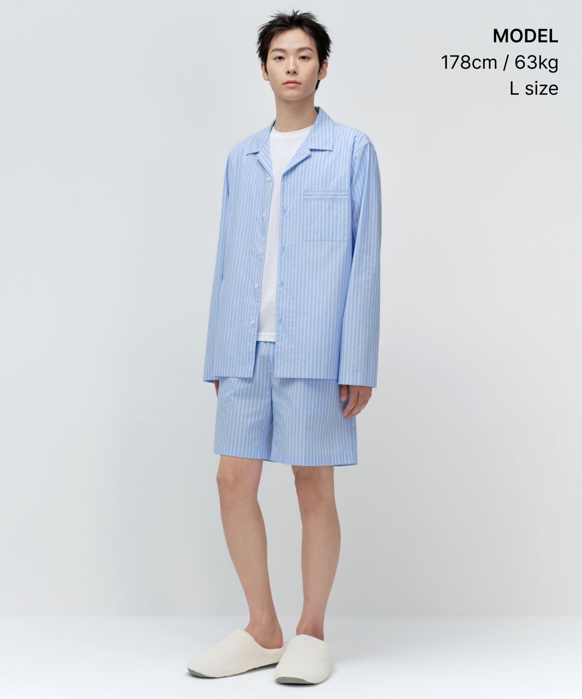 무신사 스탠다드(MUSINSA STANDARD) 스트라이프 포플린 파자마 세트 [블루/화이트]