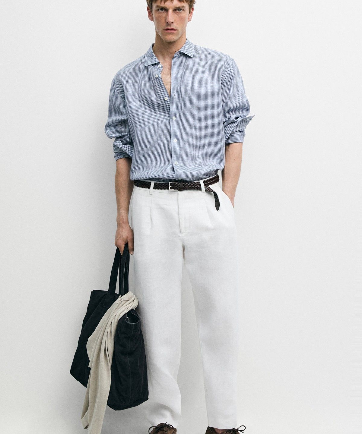 마시모두띠(MASSIMO DUTTI) 100% 린넨 레귤러 핏 깅엄 체크 셔츠