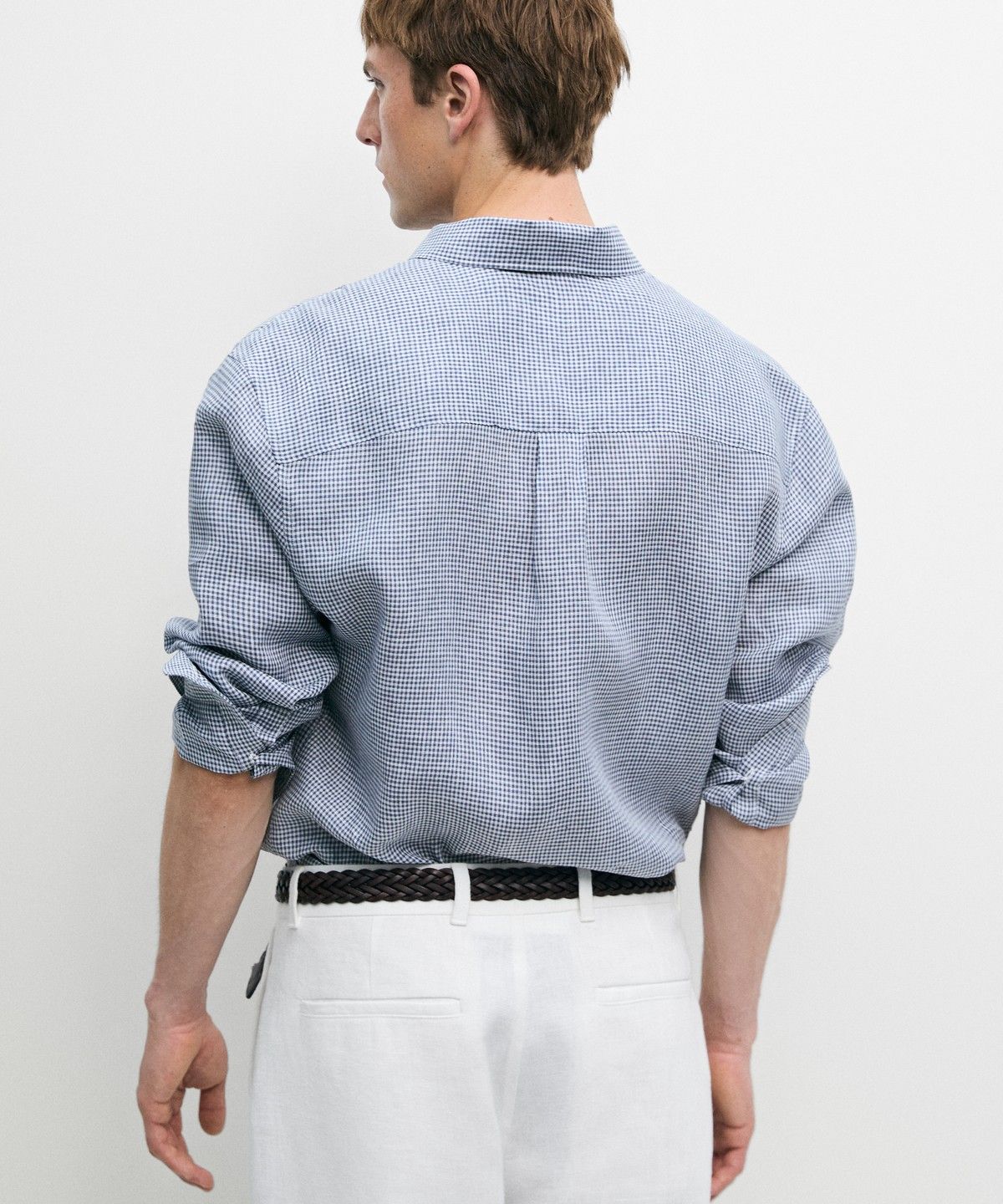 마시모두띠(MASSIMO DUTTI) 100% 린넨 레귤러 핏 깅엄 체크 셔츠