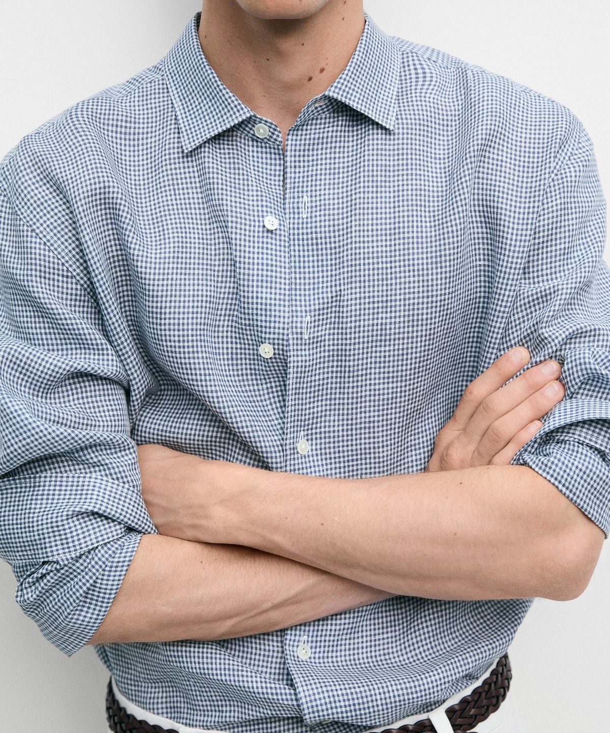 마시모두띠(MASSIMO DUTTI) 100% 린넨 레귤러 핏 깅엄 체크 셔츠