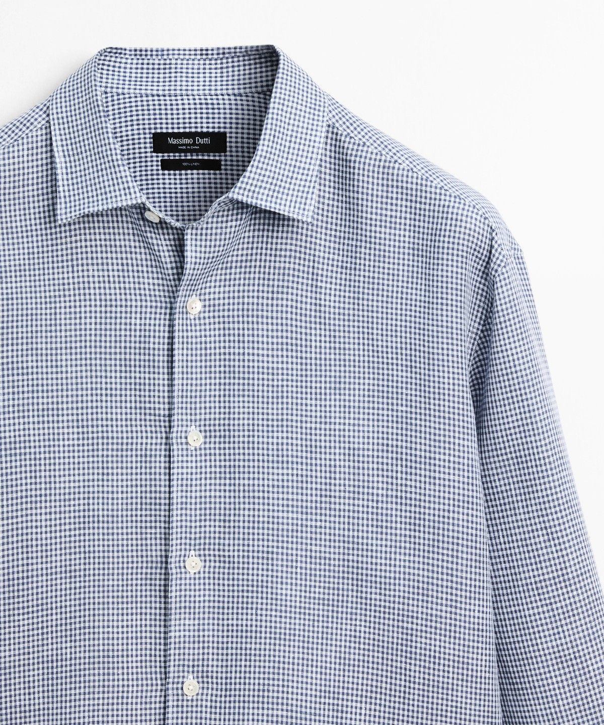 마시모두띠(MASSIMO DUTTI) 100% 린넨 레귤러 핏 깅엄 체크 셔츠