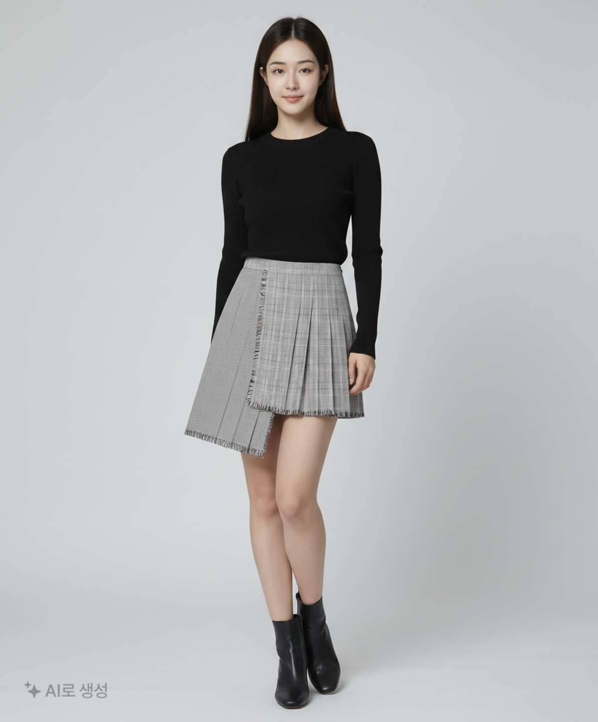 아이아이(EYEYE) GLEN CHECK PLEATS SKIRT_BLACK(EEOG3SKR01W) S