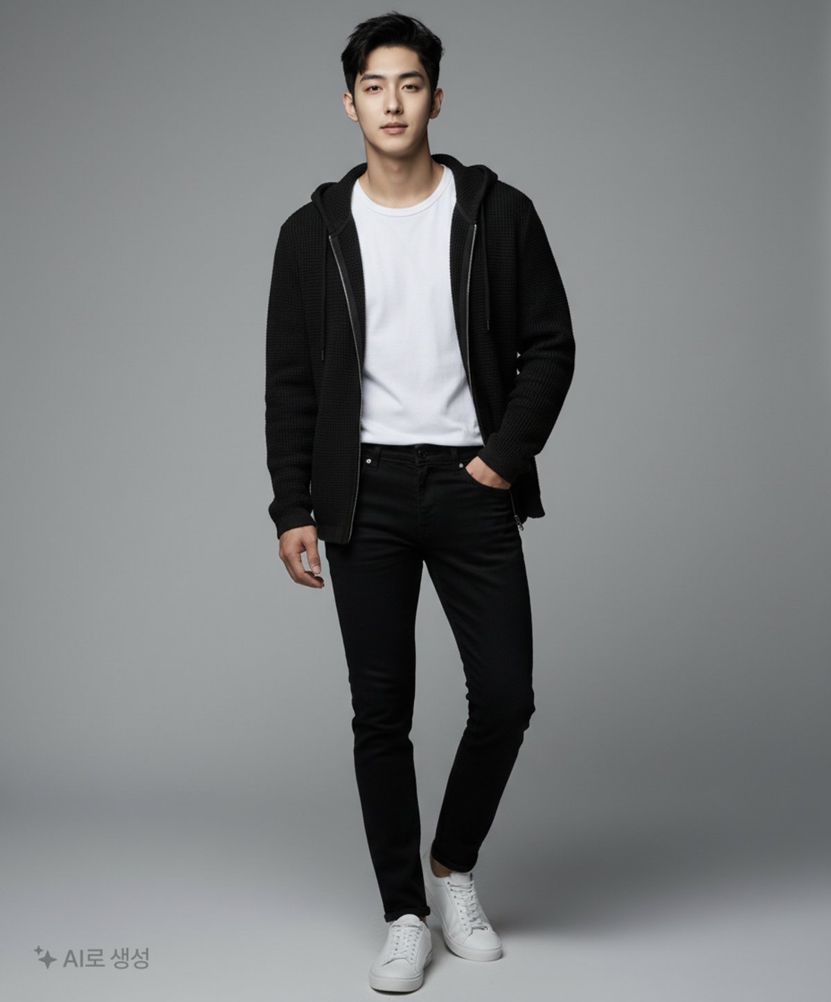 가먼트레이블(GARMENT LABLE) Textured Knit Hoodie Jumper - Black L