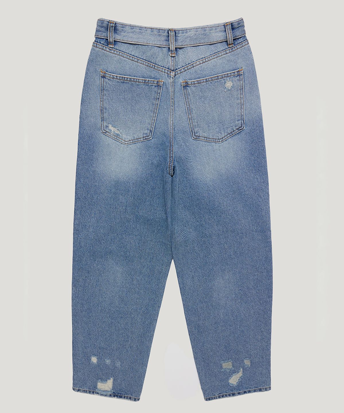 우네씬(UUNE SCENE) Fold-over Waist Distressed Denim Pants