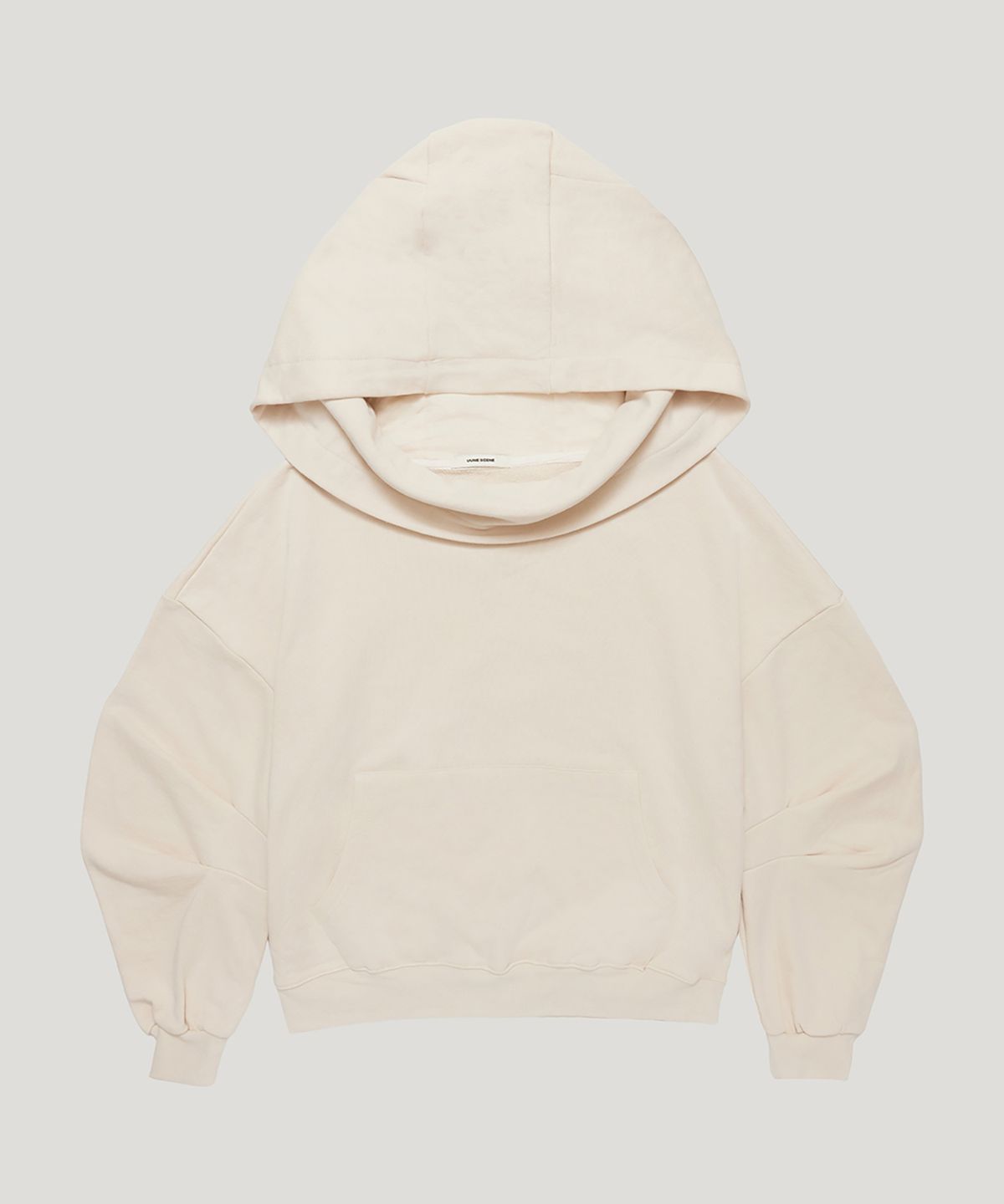 우네씬(UUNE SCENE) Asymmetric Off-Shoulder Hoodie_Gray Beige