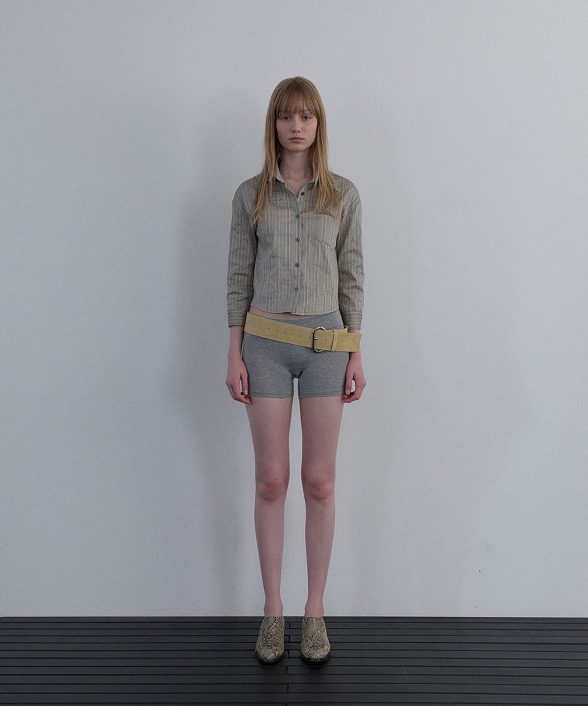 우네씬(UUNE SCENE) Jacquard Stripe Vintage Shirt_Khaki