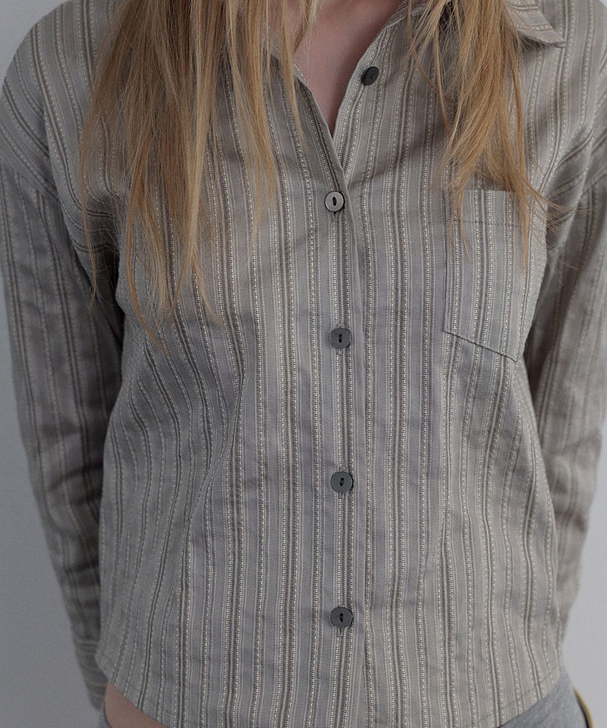 우네씬(UUNE SCENE) Jacquard Stripe Vintage Shirt_Khaki