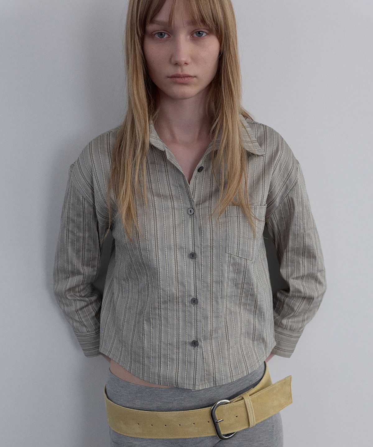 우네씬(UUNE SCENE) Jacquard Stripe Vintage Shirt_Ivory