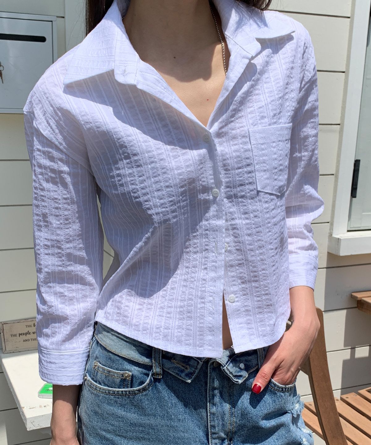 우네씬(UUNE SCENE) Jacquard Stripe Vintage Shirt_Ivory