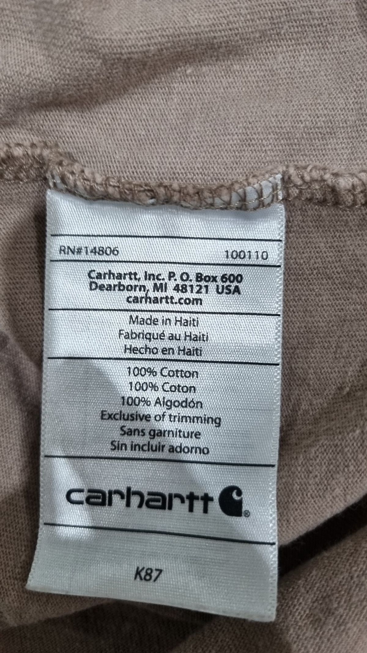 칼하트(CARHARTT) K87 워크웨어 포켓 반팔티 데져트 S