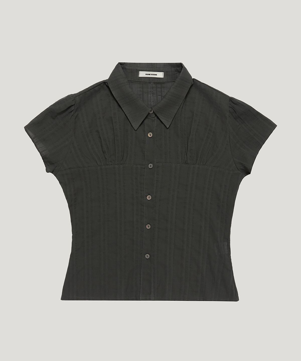우네씬(UUNE SCENE) Sheer Cap Sleeve Shirt_Charcoal