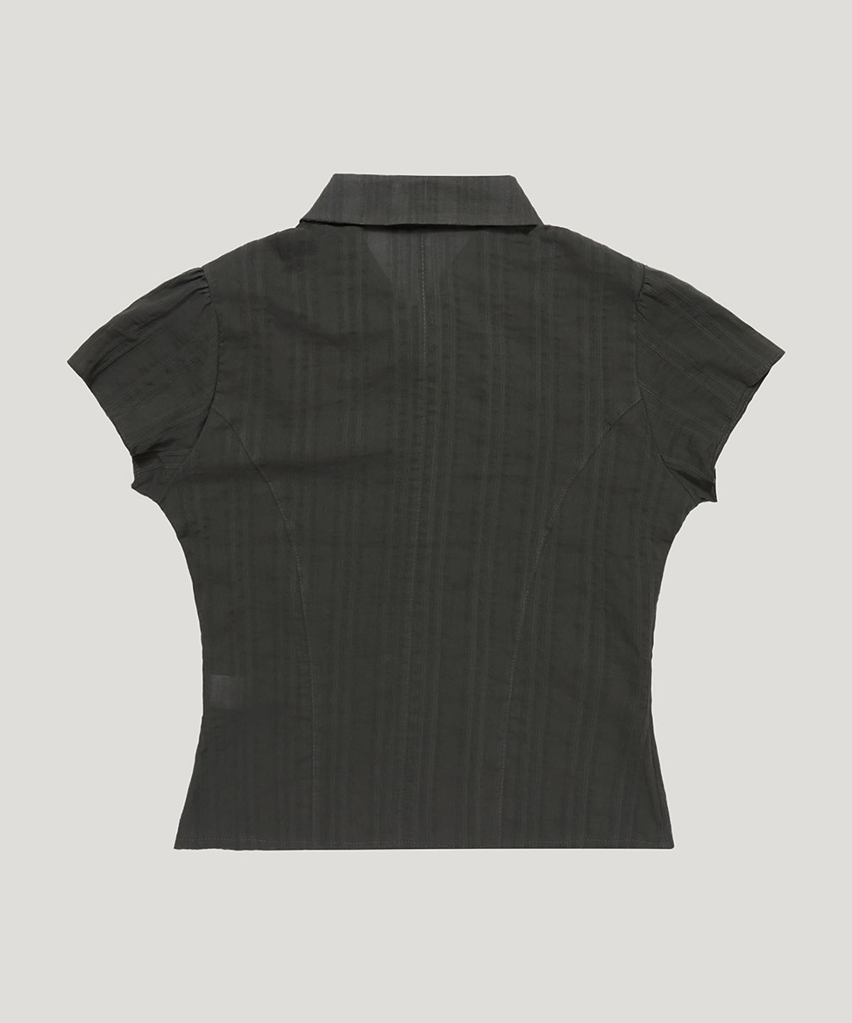 우네씬(UUNE SCENE) Sheer Cap Sleeve Shirt_Charcoal