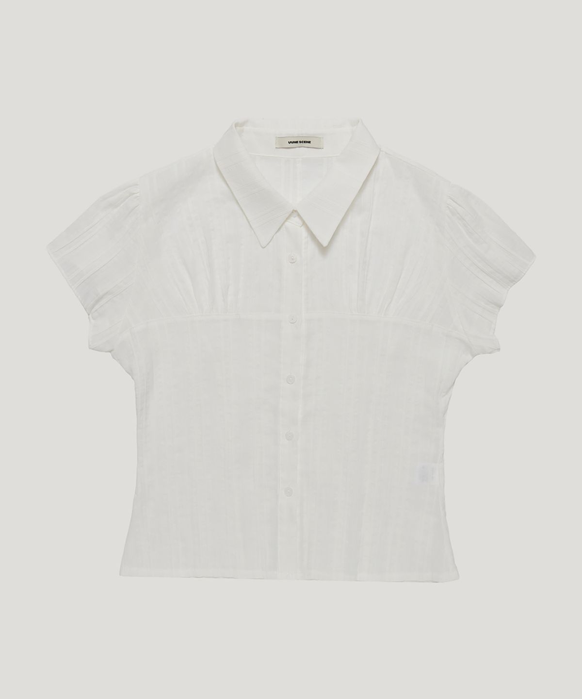 우네씬(UUNE SCENE) Sheer Cap Sleeve Shirt_Ivory