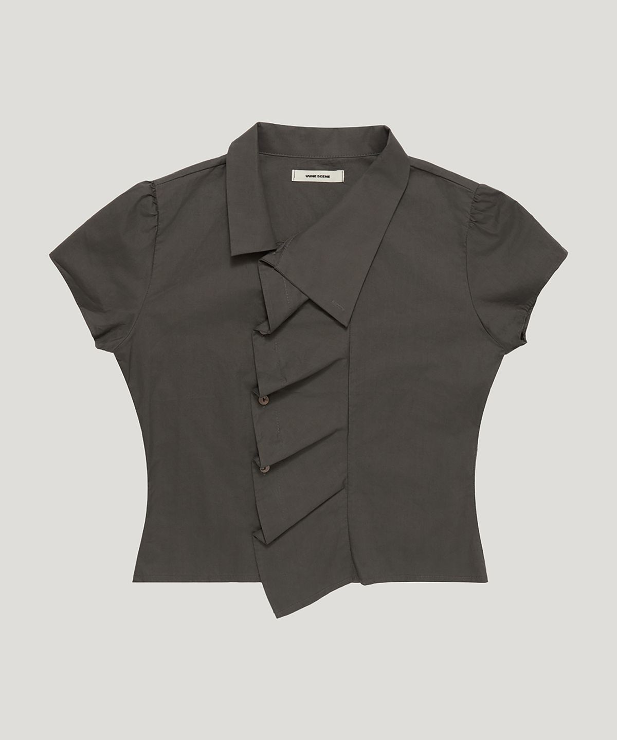 우네씬(UUNE SCENE) Asymmetrical Shirred Blouse_Charcoal