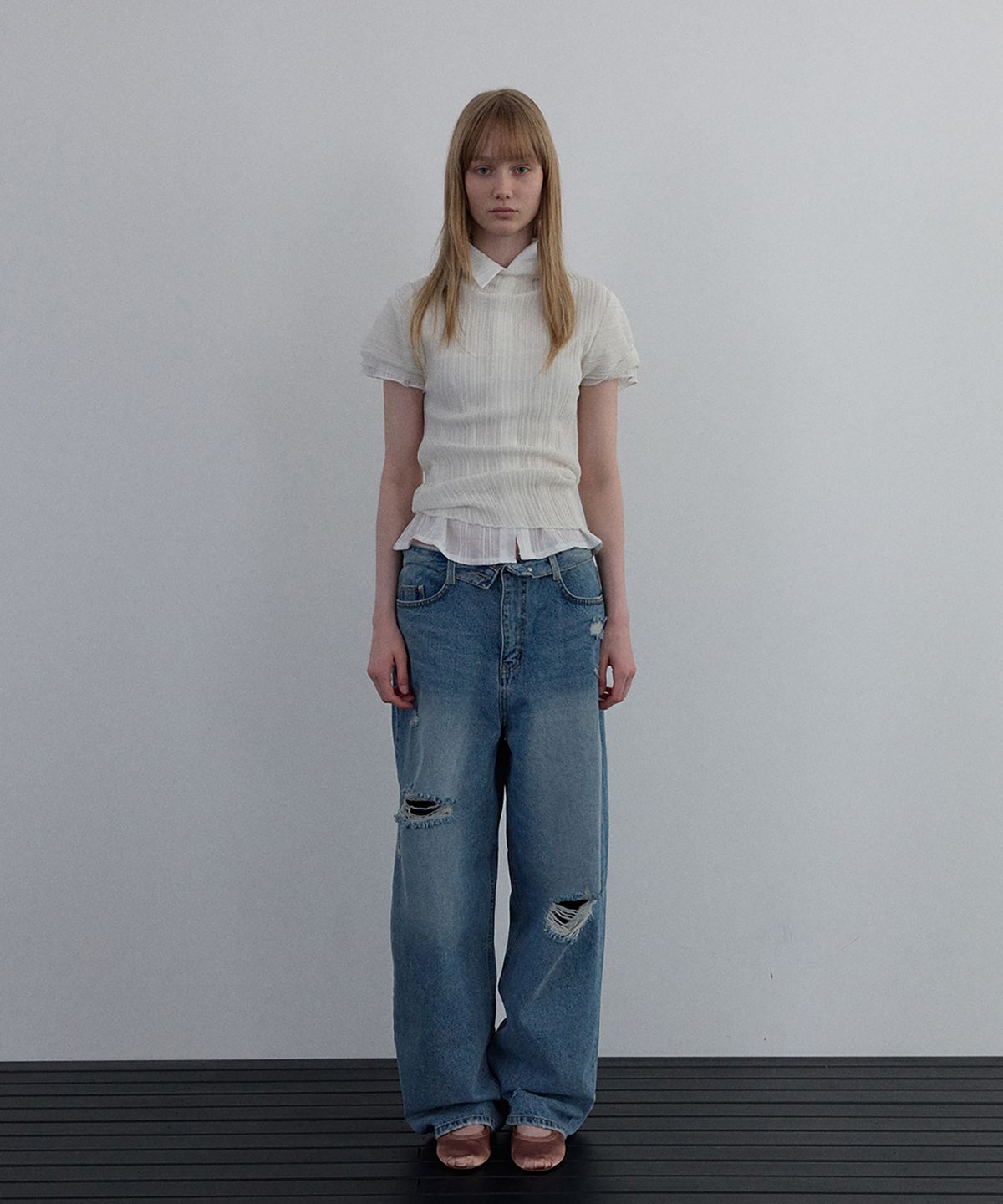 우네씬(UUNE SCENE) Pleated Half-Neck Knit_Ivory